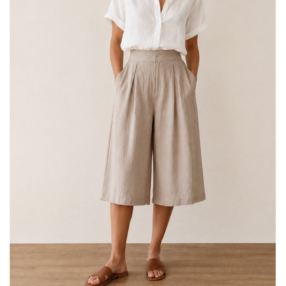 ASTR The Label Wide Leg Culotte Pants Rayon Lightweight Beige High Rise Large